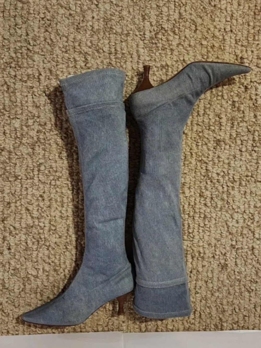 Valerie Stevens Light Blue Denim Over-the-Knee Pointed Toe Slip-On Boots 7